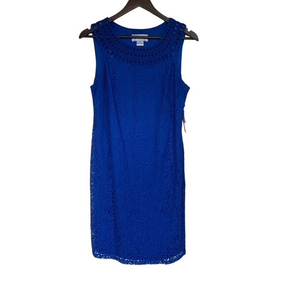 Jessica Howard Royal Blue Lace Overlay Sheath Cocktail Dress - Size 10 - NWT - Picture 1 of 5